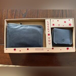 Lucky brand black leather wristlet and card case NEVER OPENED